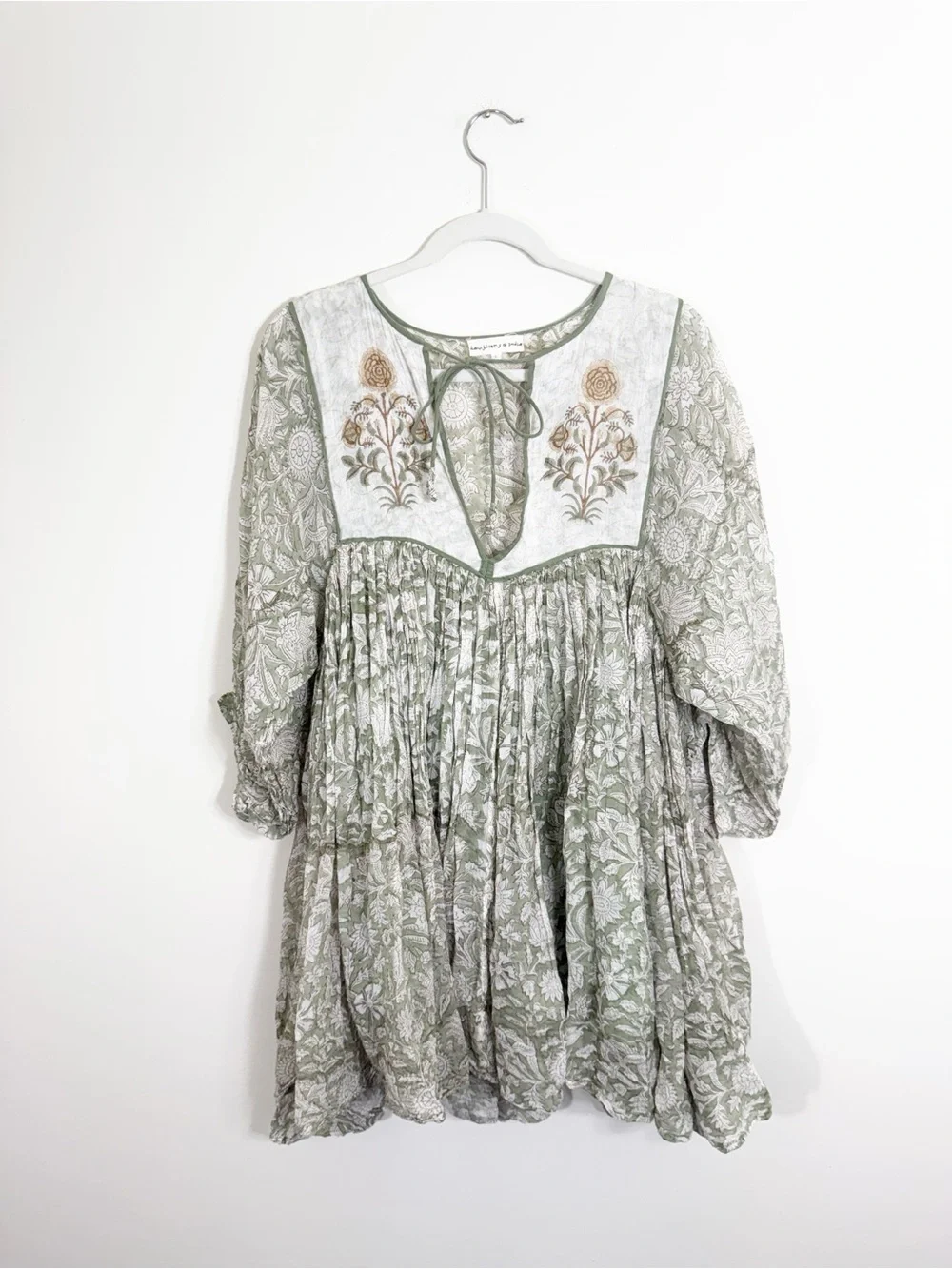 Daughters Of India Diya Mini Dress Pistachio Floral Green Large